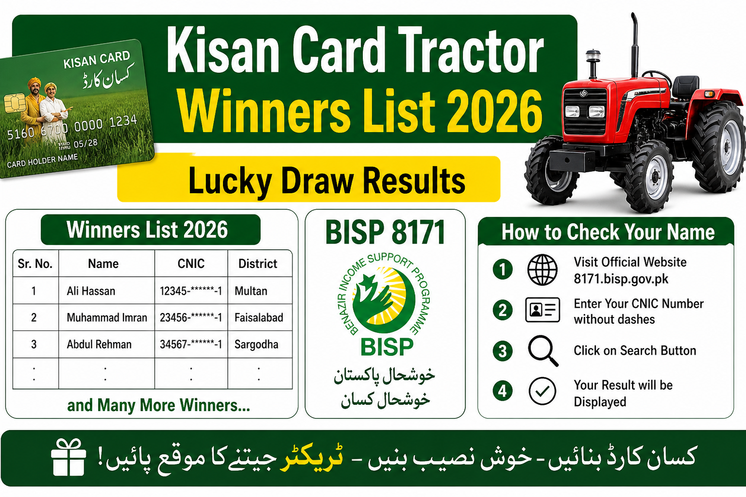 Kisan Card Tractor Winners List 2026 – Lucky Draw Results, BISP 8171 & How to Check Your Name