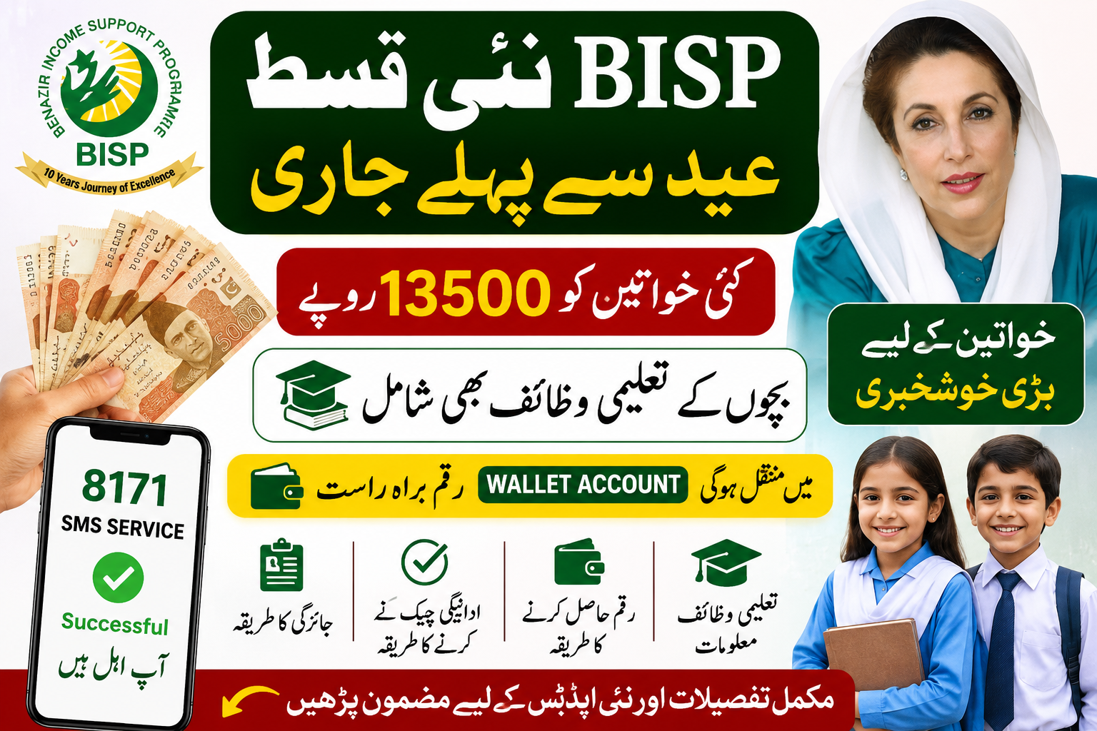 BISP نئی قسط عید سے پہلے جاری — بچوں کے وظیفے سمیت رقم اب براہِ راست Wallet اکاؤنٹ میں